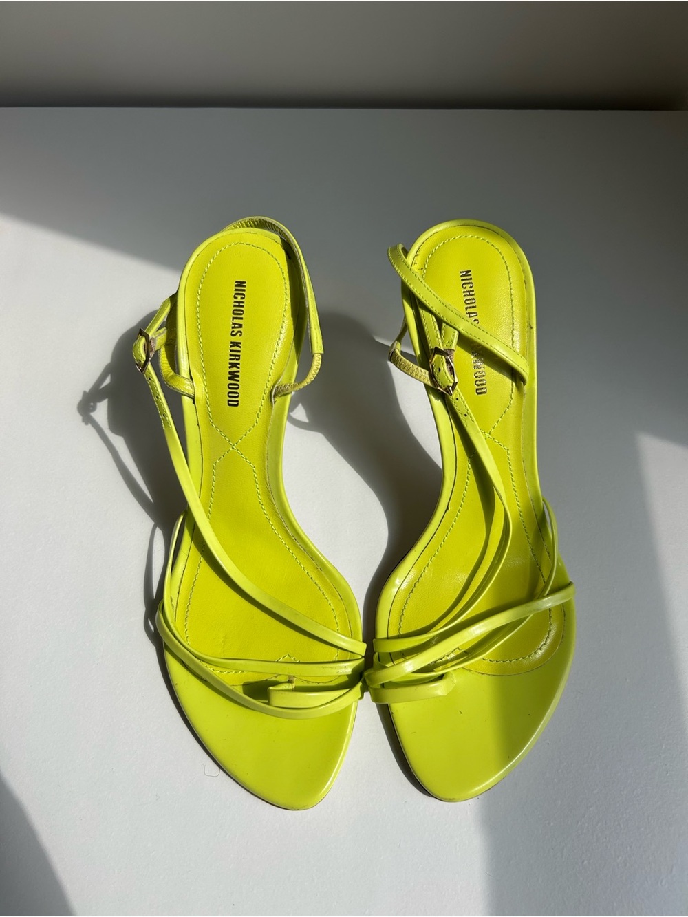Nicholas Kirkwood Neon Lime Strappy Slingback Sandals